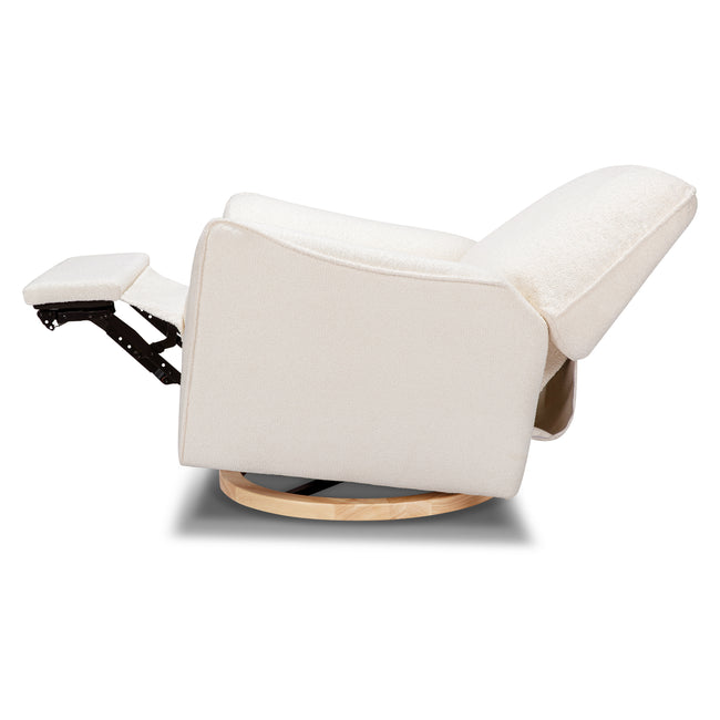 M24087CSHLB,Nursery Works,Sunday Power Recliner and Swivel Glider in Chantilly Fleece w/ Light Wood Base