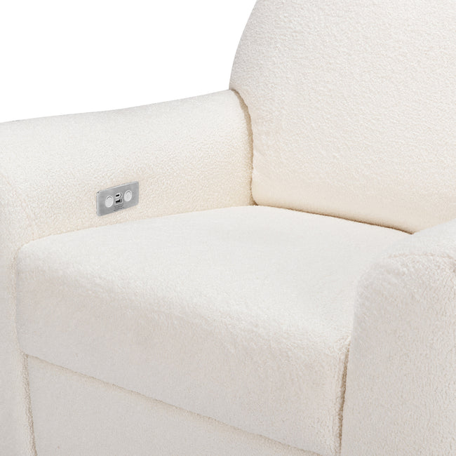 M24087CSHLB,Nursery Works,Sunday Power Recliner and Swivel Glider in Chantilly Fleece w/ Light Wood Base