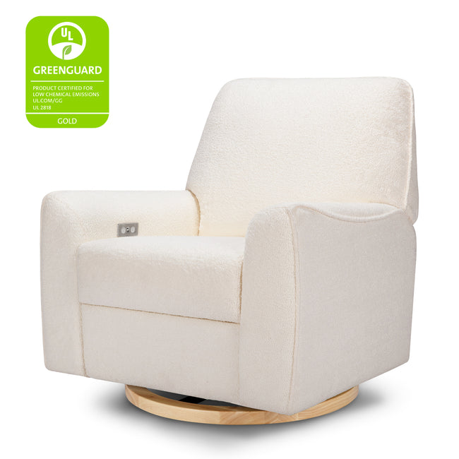 M24087CSHLB,Nursery Works,Sunday Power Recliner and Swivel Glider in Chantilly Fleece w/ Light Wood Base