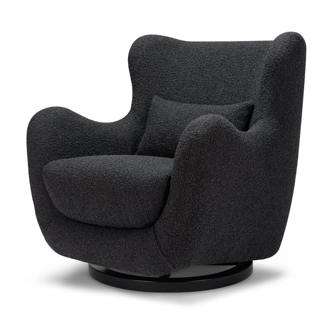 M24187BKBBB,Nursery Works,Solstice Swivel Glider in Black Boucle w/Black Wood Base
