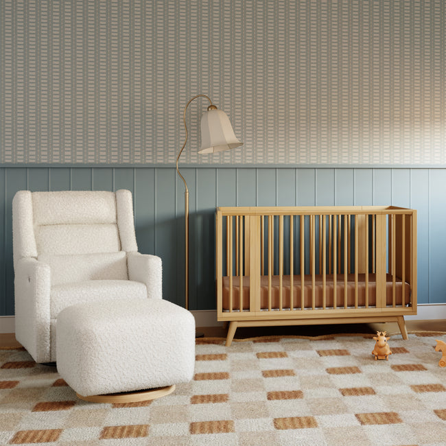 M26385CMSGLB,Babyletto,Kiwi Gliding Ottoman in Cream Shearling with Light Wood Base