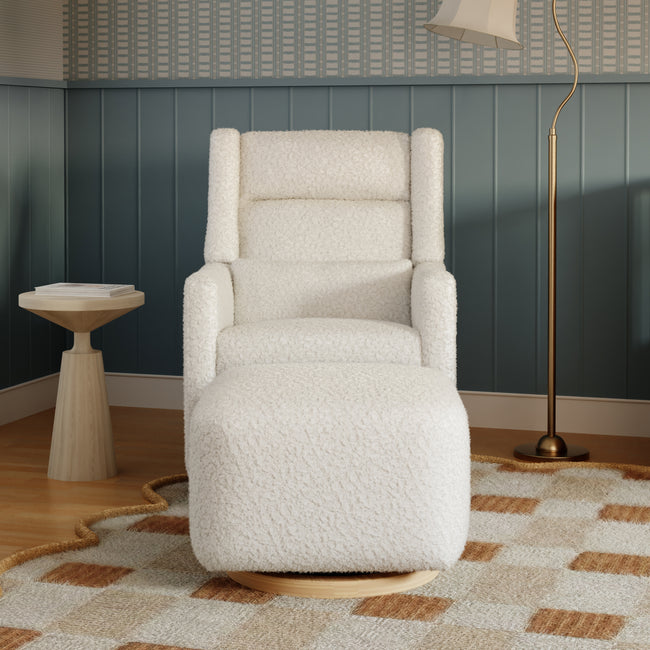 M26385CMSGLB,Babyletto,Kiwi Gliding Ottoman in Cream Shearling with Light Wood Base