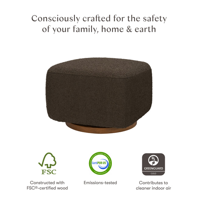 M26385PCBDB,Babyletto,Kiwi Gliding Ottoman in Performance Cocoa Boucle w/ Dark Wood Base