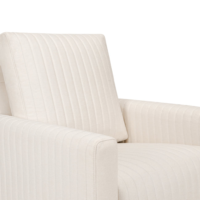 M26687PCMEWDB,Babyletto,Poe Channeled Swivel Glider in Performance Cream Eco-Weave w/ Dark Wood Base