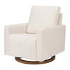 M26687PCMEWDB,Babyletto,Poe Channeled Swivel Glider in Performance Cream Eco-Weave w/ Dark Wood Base