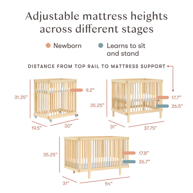 M29880BD,Babyletto,Pogo 8-in-1 Convertible Crib w/ Bassinet & Toddler Bed Kits in Blonde