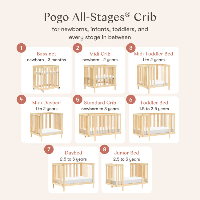 M29880BD,Babyletto,Pogo 8-in-1 Convertible Crib w/ Bassinet & Toddler Bed Kits in Blonde