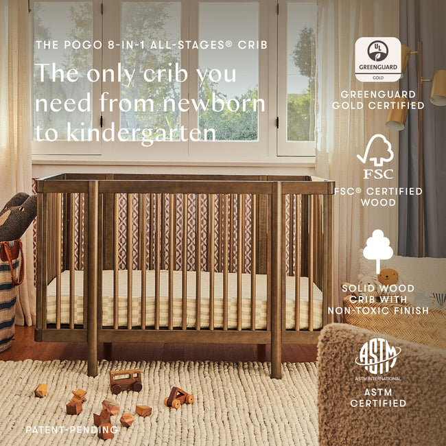 M29880NL,Babyletto,Pogo 8-in-1 Convertible Crib w/ Bassinet & Toddler Bed Kits in Natural Walnut