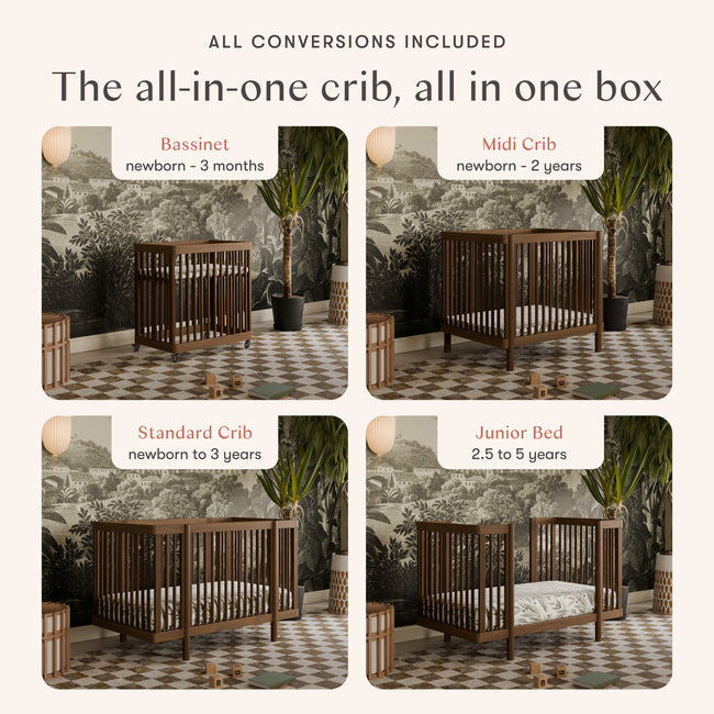 M29880NL,Babyletto,Pogo 8-in-1 Convertible Crib w/ Bassinet & Toddler Bed Kits in Natural Walnut