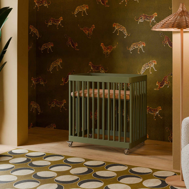 M29880OL,Babyletto,Pogo 8-in-1 Convertible Crib w/ Bassinet & Toddler Bed Kits in Olive