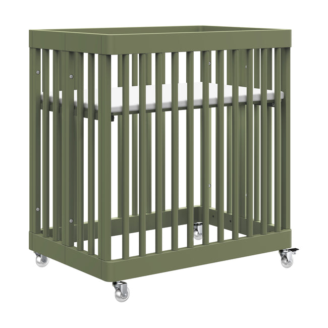 M29880OL,Babyletto,Pogo 8-in-1 Convertible Crib w/ Bassinet & Toddler Bed Kits in Olive