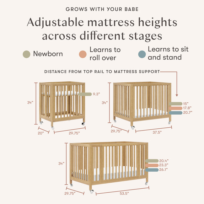 M30880HY,Babyletto,Rolli 9-in-1 Convertible All-Stages® Crib w/ Bassinet & Toddler Bed Kits in Honey