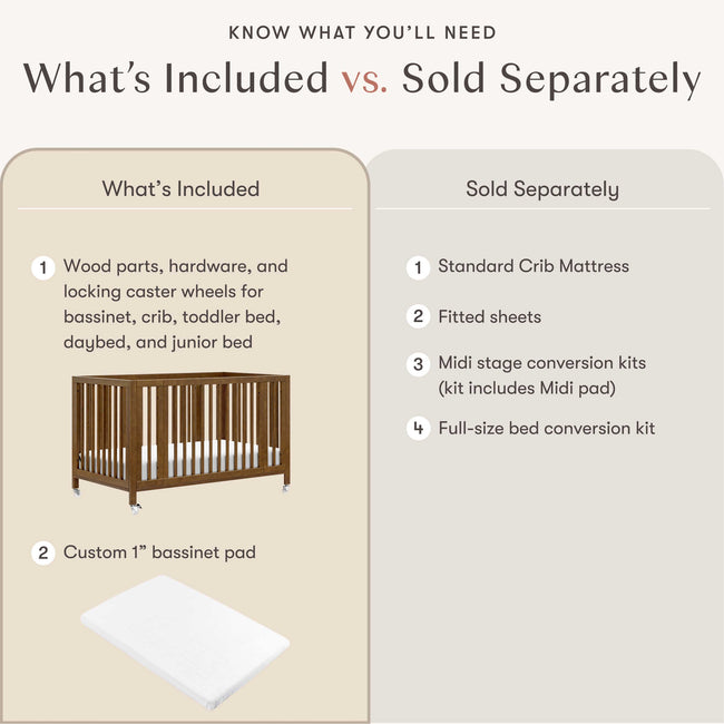 M30880NL,Babyletto,Rolli 9-in-1 Convertible All-Stages® Crib w/ Bassinet & Toddler Bed Kits in Natural Walnut