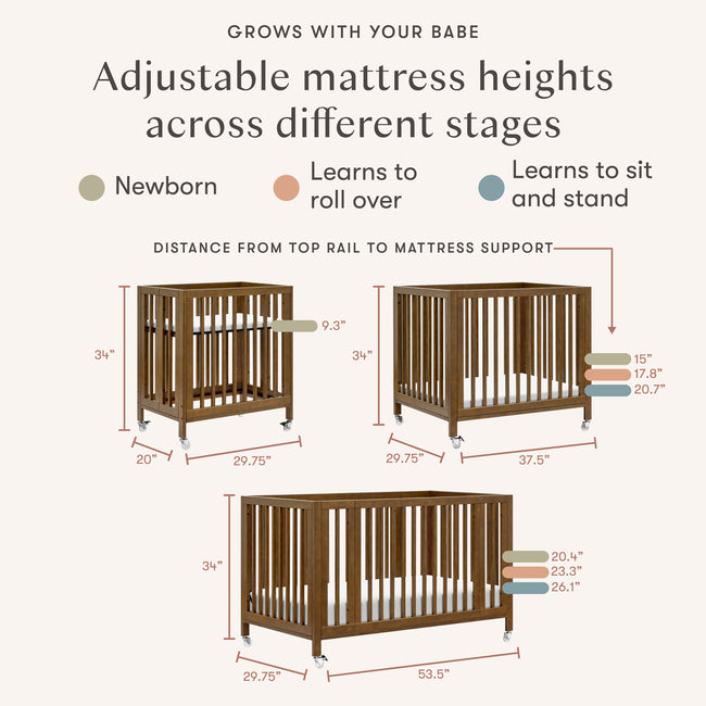 M30880NL,Babyletto,Rolli 9-in-1 Convertible All-Stages® Crib w/ Bassinet & Toddler Bed Kits in Natural Walnut