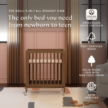 M30880NL,Babyletto,Rolli 9-in-1 Convertible All-Stages® Crib w/ Bassinet & Toddler Bed Kits in Natural Walnut