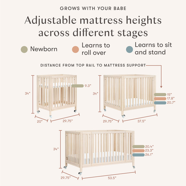 M30880NX,Babyletto,Rolli 9-in-1 Convertible All-Stages® Crib w/ Bassinet & Toddler Bed Kits in Washed Natural