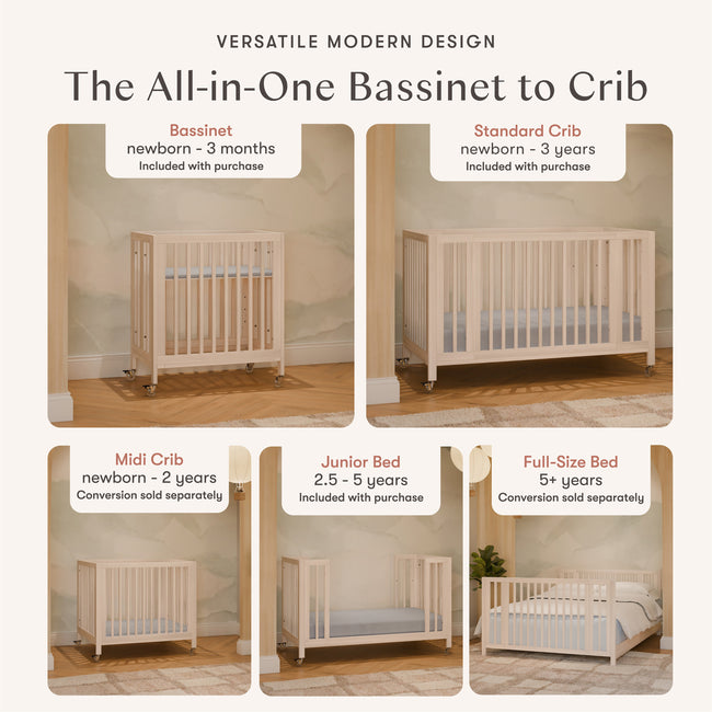 M30880NX,Babyletto,Rolli 9-in-1 Convertible All-Stages® Crib w/ Bassinet & Toddler Bed Kits in Washed Natural