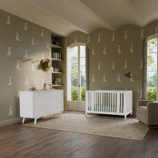 M30880W,Babyletto,Rolli 9-in-1 Convertible All-Stages® Crib w/ Bassinet & Toddler Bed Kits in White