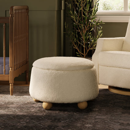 M30985PWBHF,Namesake,Tuffet Storage Ottoman in Performance Ivory Boucle w/Honey Ball Feet