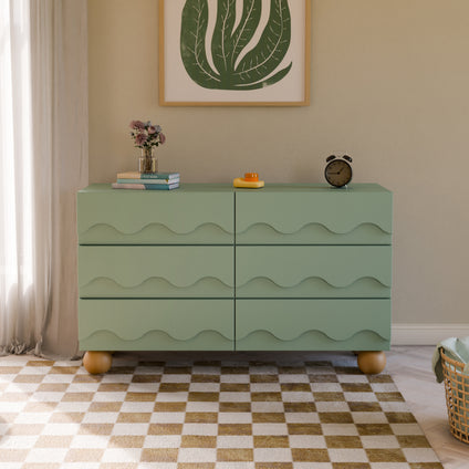 M31116LSHY,Babyletto Kids,Lido Wave 6-Drawer Assembled Dresser in Light Sage and Honey