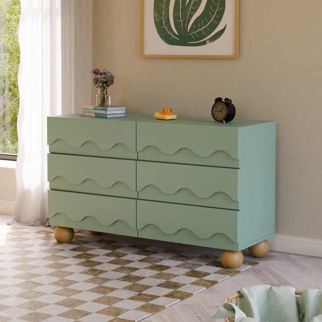 M31116LSHY,Babyletto Kids,Lido Wave 6-Drawer Assembled Dresser in Light Sage and Honey