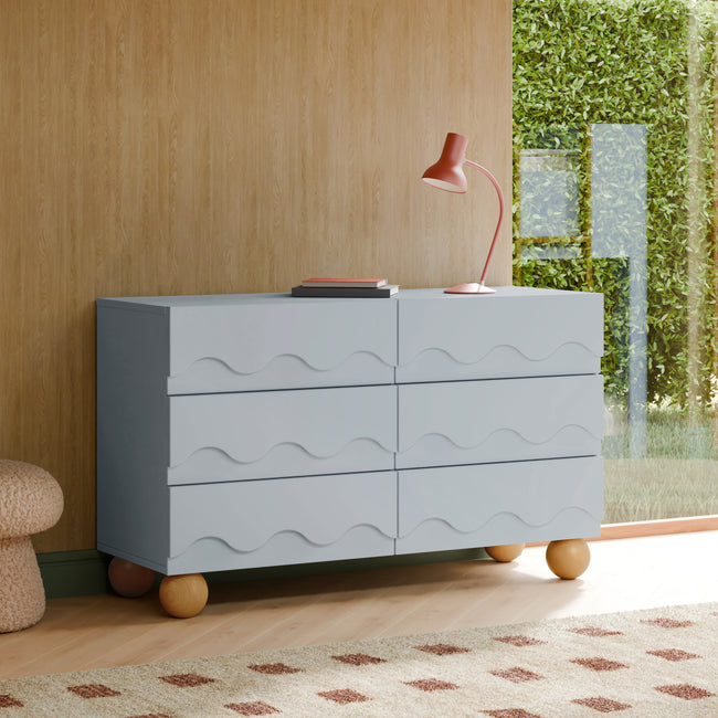 M31116PBHY,Babyletto Kids,Lido Wave 6-Drawer Assembled Dresser in Powder Blue and Honey