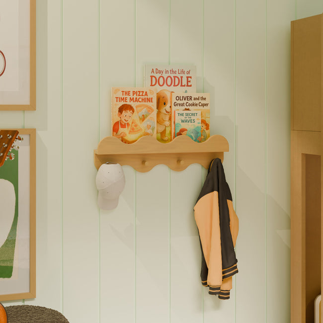 M31125HY,Babyletto Kids,Lido Wave Book Shelf with Hooks in Honey