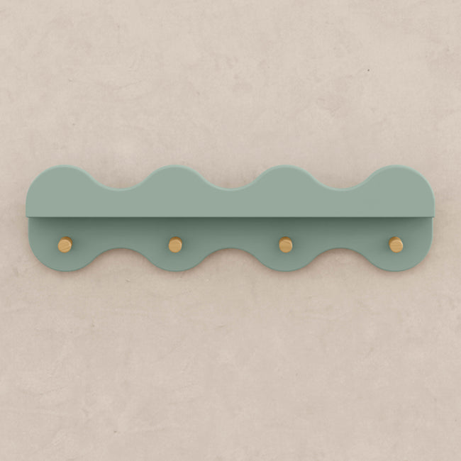 M31125LSHY,Babyletto Kids,Lido Wave Book Shelf with Hooks in Light Sage and Honey