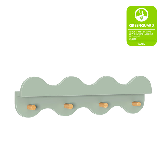 M31125LSHY,Babyletto Kids,Lido Wave Book Shelf with Hooks in Light Sage and Honey