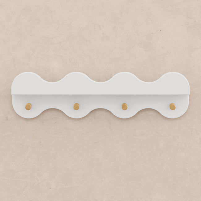 M31125WHY,Babyletto Kids,Lido Wave Book Shelf with Hooks in White and Honey