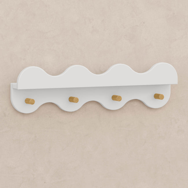 M31125WHY,Babyletto Kids,Lido Wave Book Shelf with Hooks in White and Honey