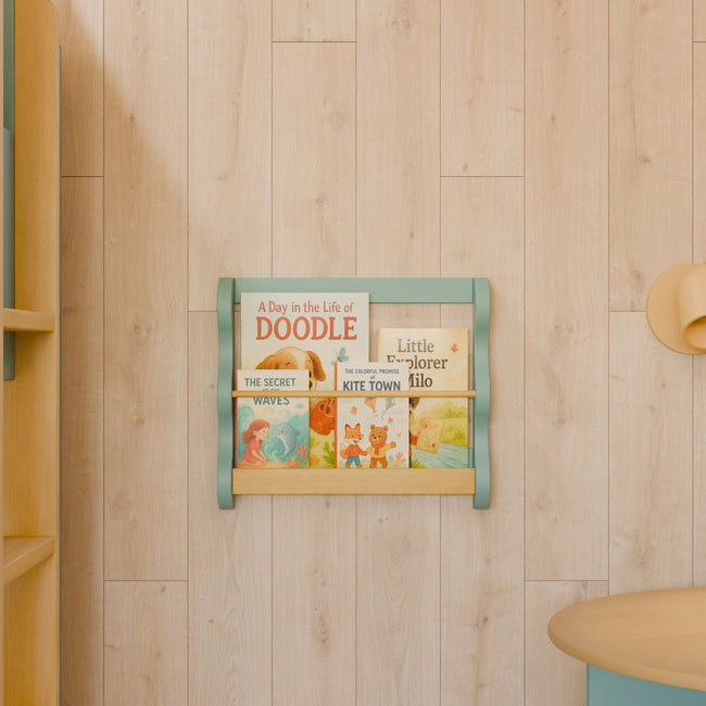 M31130LSHY,Babyletto Kids,Lido Wave Book Rack in Light Sage and Honey