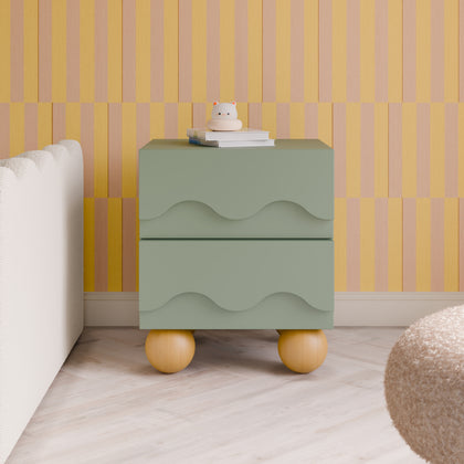 M31160LSHY,Babyletto Kids,Lido Wave Nightstand in Light Sage and Honey