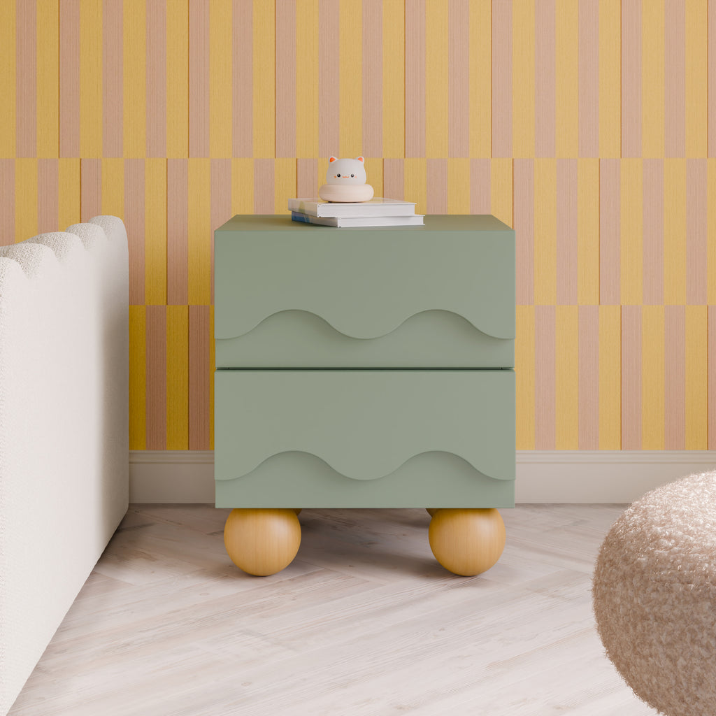 M31160LSHY,Babyletto Kids,Lido Wave Nightstand in Light Sage and Honey