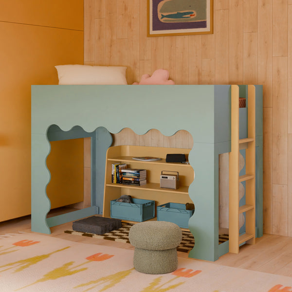 M31171LSHY,Babyletto Kids,Lido Wave Low Loft Twin Bed in Light Sage and Honey