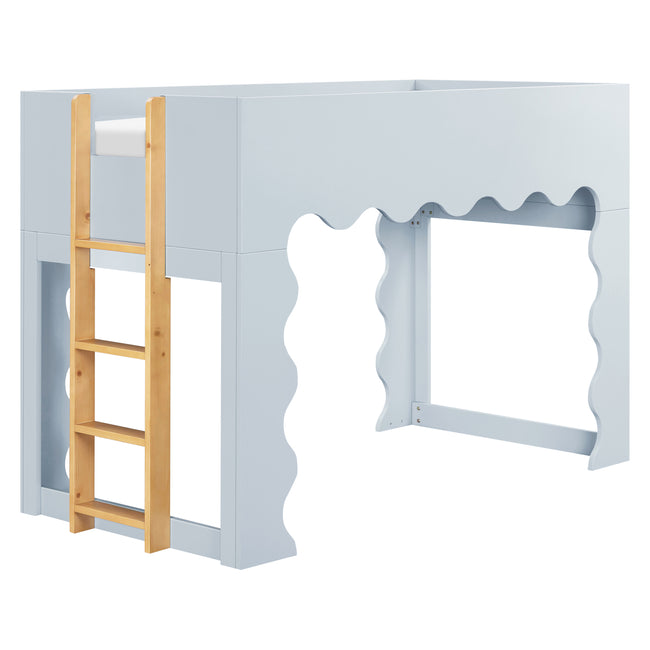 M31171PBHY,Babyletto Kids,Lido Wave Low Loft Twin Bed in Powder Blue and Honey