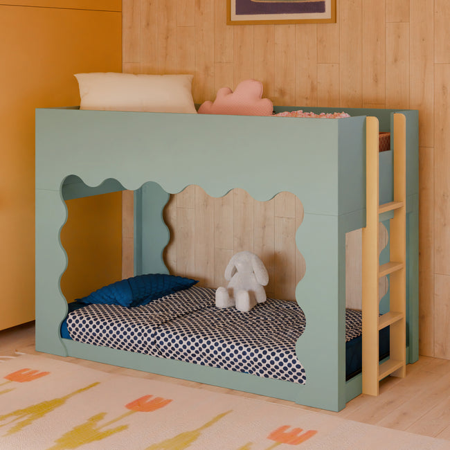 M31194LSHY,Babyletto Kids,Lido Wave Convertible Bunk Bed in Light Sage and Honey