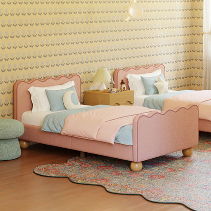 M31369PRSBRY,Babyletto Kids,Rizo Twin Bed in Performance Rose Boucle w/Raspberry Piping