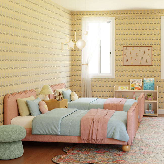 M31369PRSBRY,Babyletto Kids,Rizo Twin Bed in Performance Rose Boucle w/Raspberry Piping