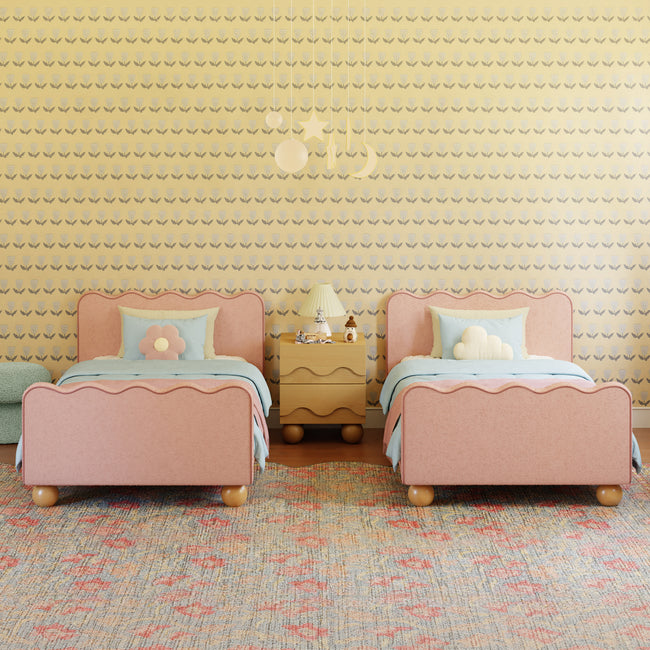 M31369PRSBRY,Babyletto Kids,Rizo Twin Bed in Performance Rose Boucle w/Raspberry Piping