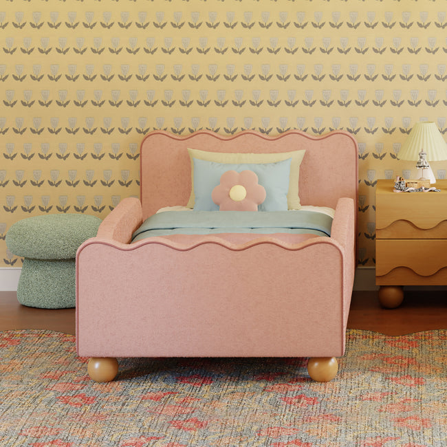 M31369PRSBRY,Babyletto Kids,Rizo Twin Bed in Performance Rose Boucle w/Raspberry Piping