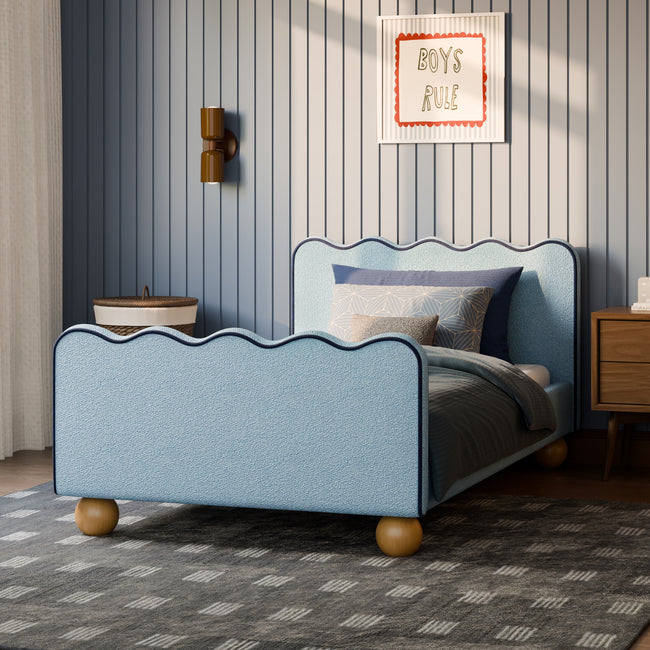 M31369PSBBY,Babyletto Kids,Rizo Twin Bed in Performance Sky Boucle w/Blueberry Piping