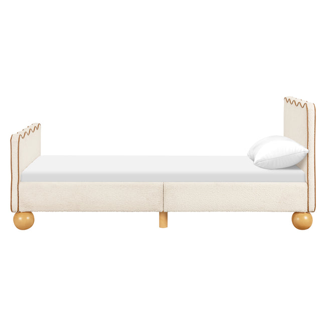 M31369PWBTAN,Babyletto Kids,Rizo Twin Bed in Performance Ivory Boucle w/ VTan Leather Piping
