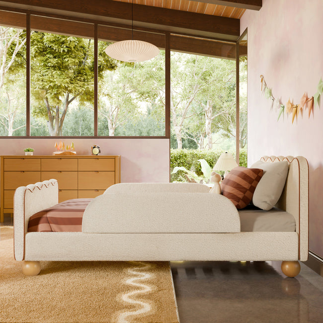 M31369PWBTAN,Babyletto Kids,Rizo Twin Bed in Performance Ivory Boucle w/ VTan Leather Piping