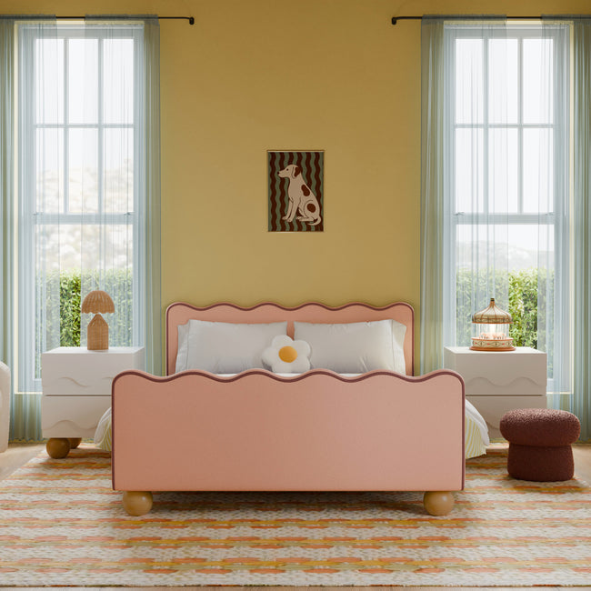 M31396PRSBRY,Babyletto Kids,Rizo Full Bed in Performance Rose Boucle w/Raspberry Piping