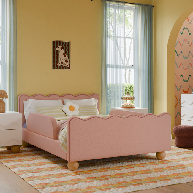 M31396PRSBRY,Babyletto Kids,Rizo Full Bed in Performance Rose Boucle w/Raspberry Piping
