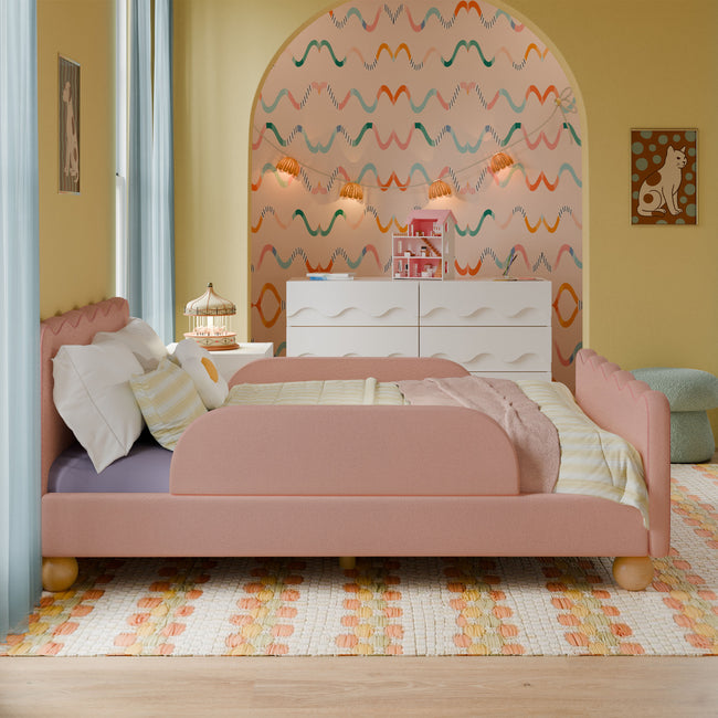 M31396PRSBRY,Babyletto Kids,Rizo Full Bed in Performance Rose Boucle w/Raspberry Piping