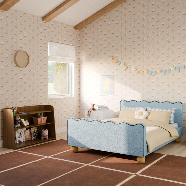 M31396PSBBY,Babyletto Kids,Rizo Full Bed in Performance Sky Boucle w/Blueberry Piping