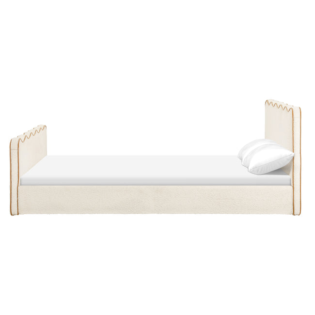 M31396PWBTAN,Babyletto Kids,Rizo Full Bed in Performance Ivory Boucle w/ VTan Leather Piping
