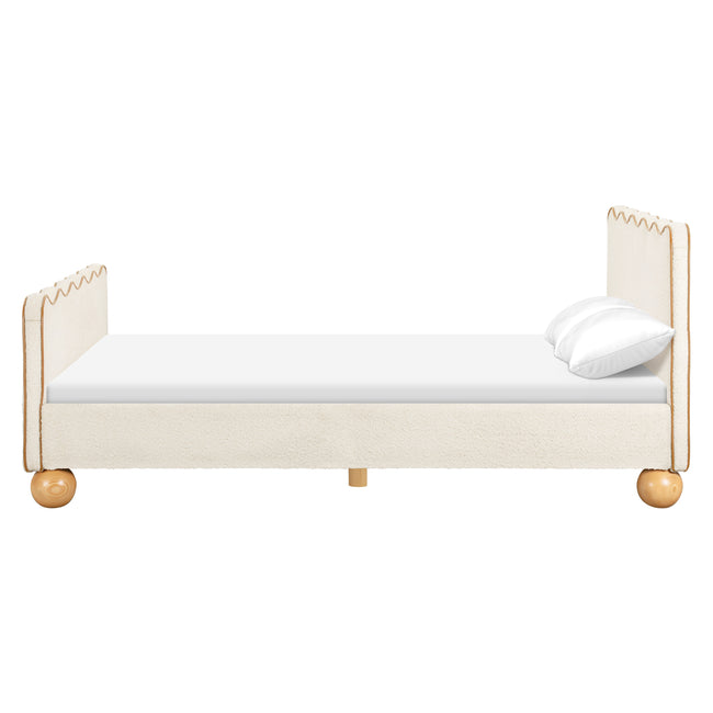 M31396PWBTAN,Babyletto Kids,Rizo Full Bed in Performance Ivory Boucle w/ VTan Leather Piping